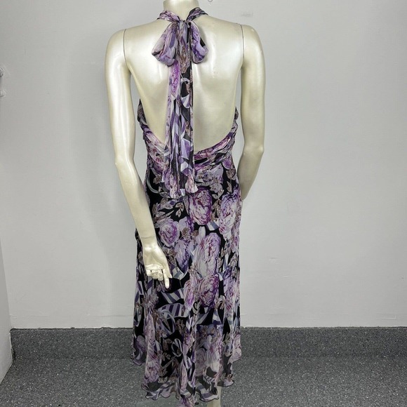 Diane Von Furstenberg Silk Dress Black/purple Floral Halter Open Back Sz 8 - Picture 6 of 11